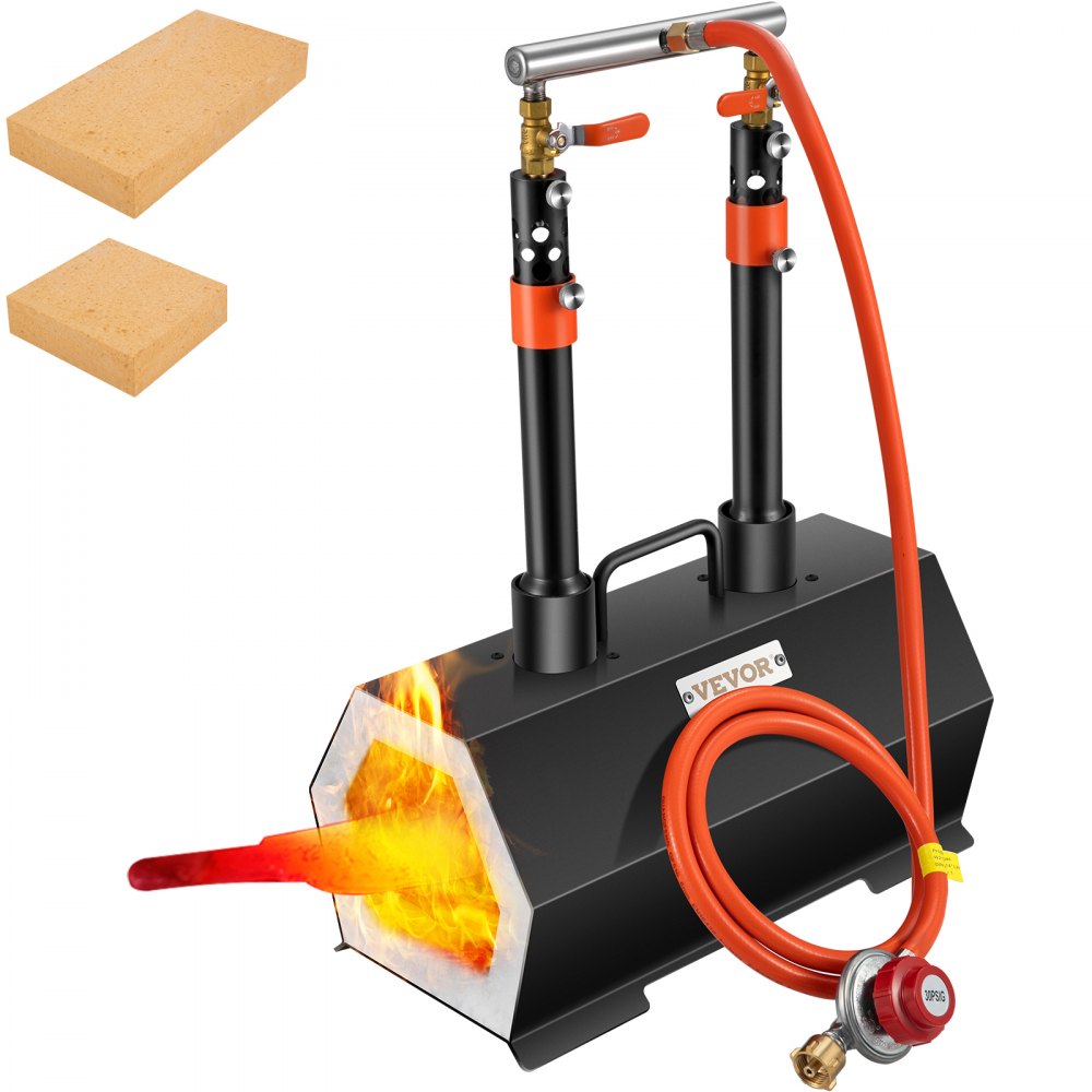 VEVOR Gas Schmiedeofen Sechseck, 400 x 215 x 190 mm Gas Schmiede mit Doppelbrenner, Gold, Messing, Bronze, Magnesium, Aluminium, Zinn und Edelstahl, Gas Propan Forge Schmiedeofen 2 m Gasschlauch
