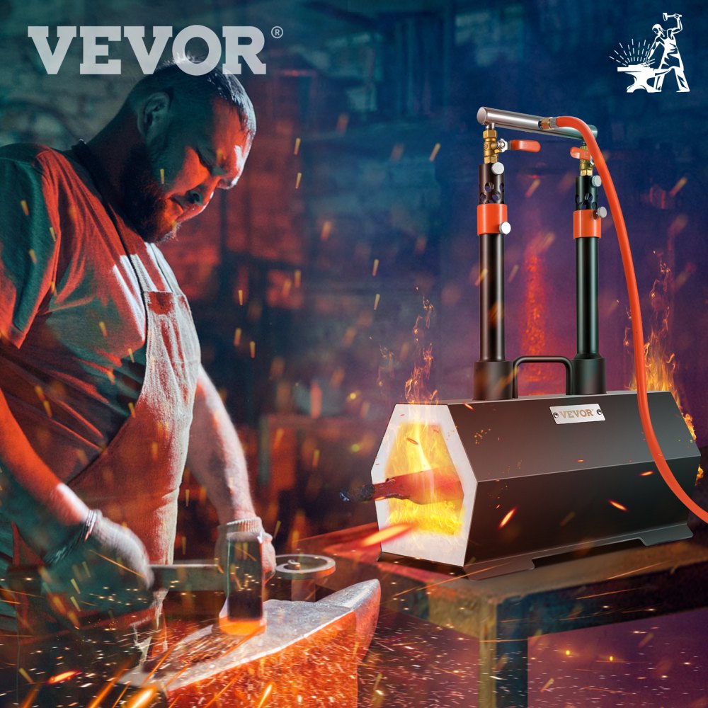 VEVOR Gas Schmiedeofen Sechseck, 400 x 215 x 190 mm Gas Schmiede mit Doppelbrenner, Gold, Messing, Bronze, Magnesium, Aluminium, Zinn und Edelstahl, Gas Propan Forge Schmiedeofen 2 m Gasschlauch