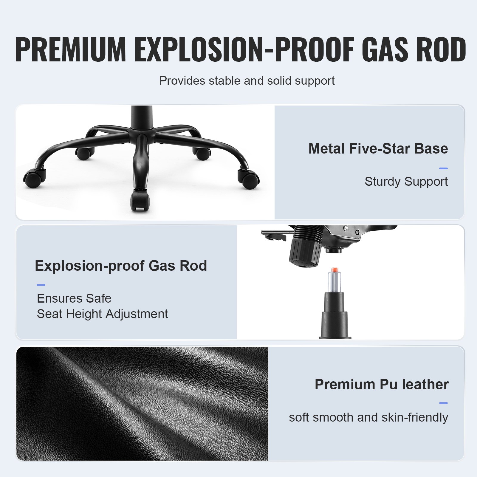 VEVOR Bürostuhl PU Leder Schwarzer Chefsessel mit Höhenverstellbarer 0–100 mm, Schreibtisch Drehsessel, 136,07 kg Tragfähigkeit, Chefsessel Bürostuhl Drehsessel Bürosessel Schreibtischstuhl