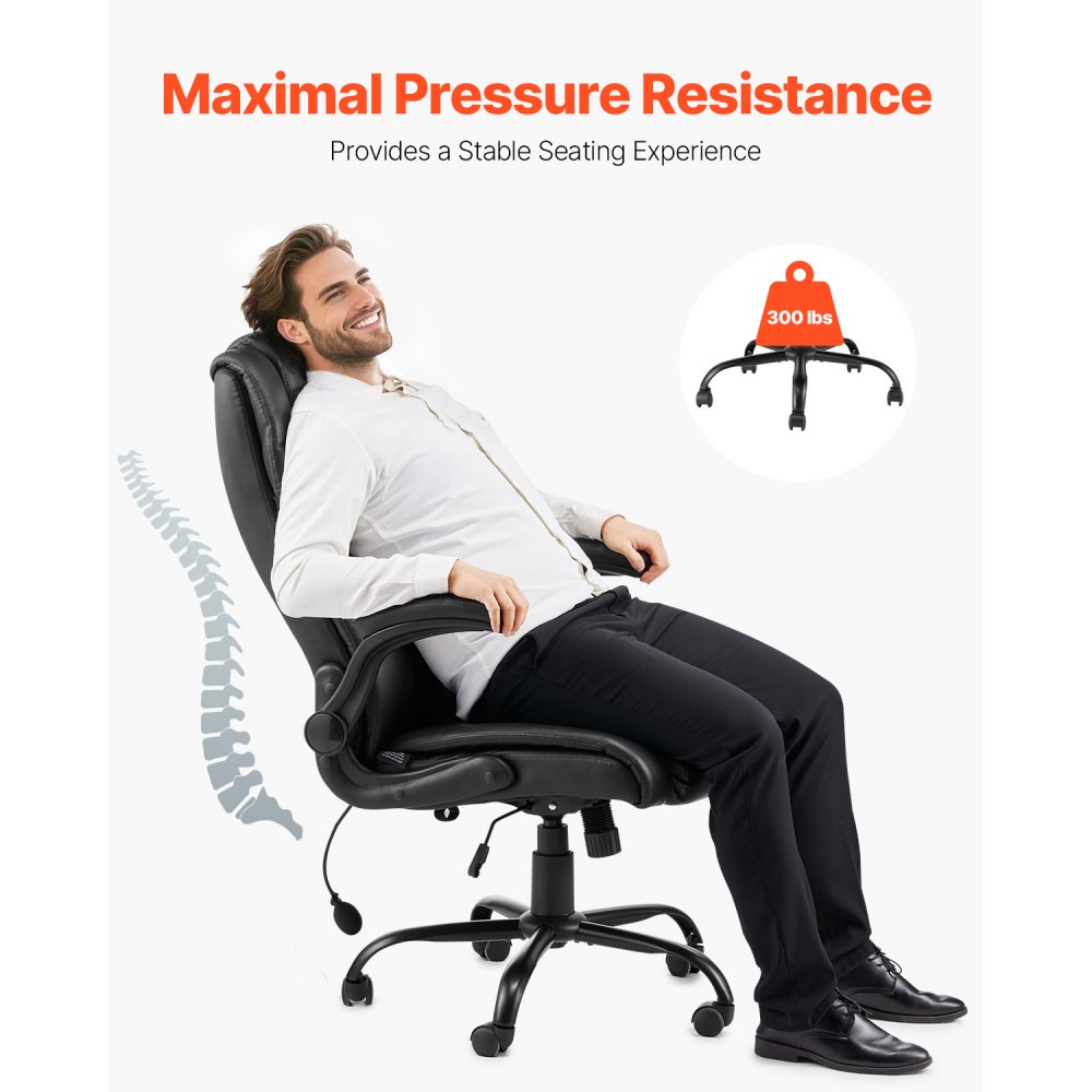 VEVOR Executive Office Chair, Swivel Chair with High Backrest, Lumbar Support, and Foldable Armrests, Ergonomic Desk Chair with Tilt and Height Adjustment, for Work, Study, and Gaming