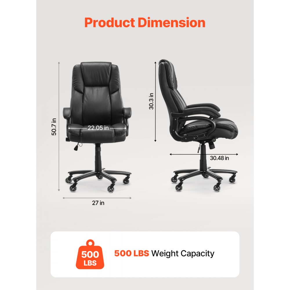 VEVOR Executive Office Chair Swivel Chair with High Backrest & Lumbar Support (Rotary Knob), Ergonomic Desk Chair with Adjustable Tilt & Height for Work, Study, Gaming