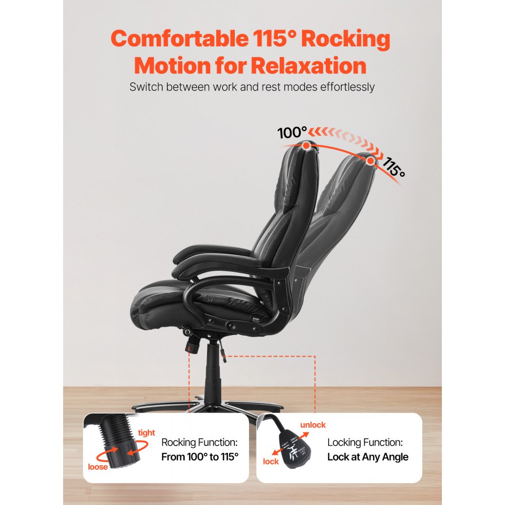 VEVOR Executive Office Chair Swivel Chair with High Backrest & Lumbar Support (Rotary Knob), Ergonomic Desk Chair with Adjustable Tilt & Height for Work, Study, Gaming