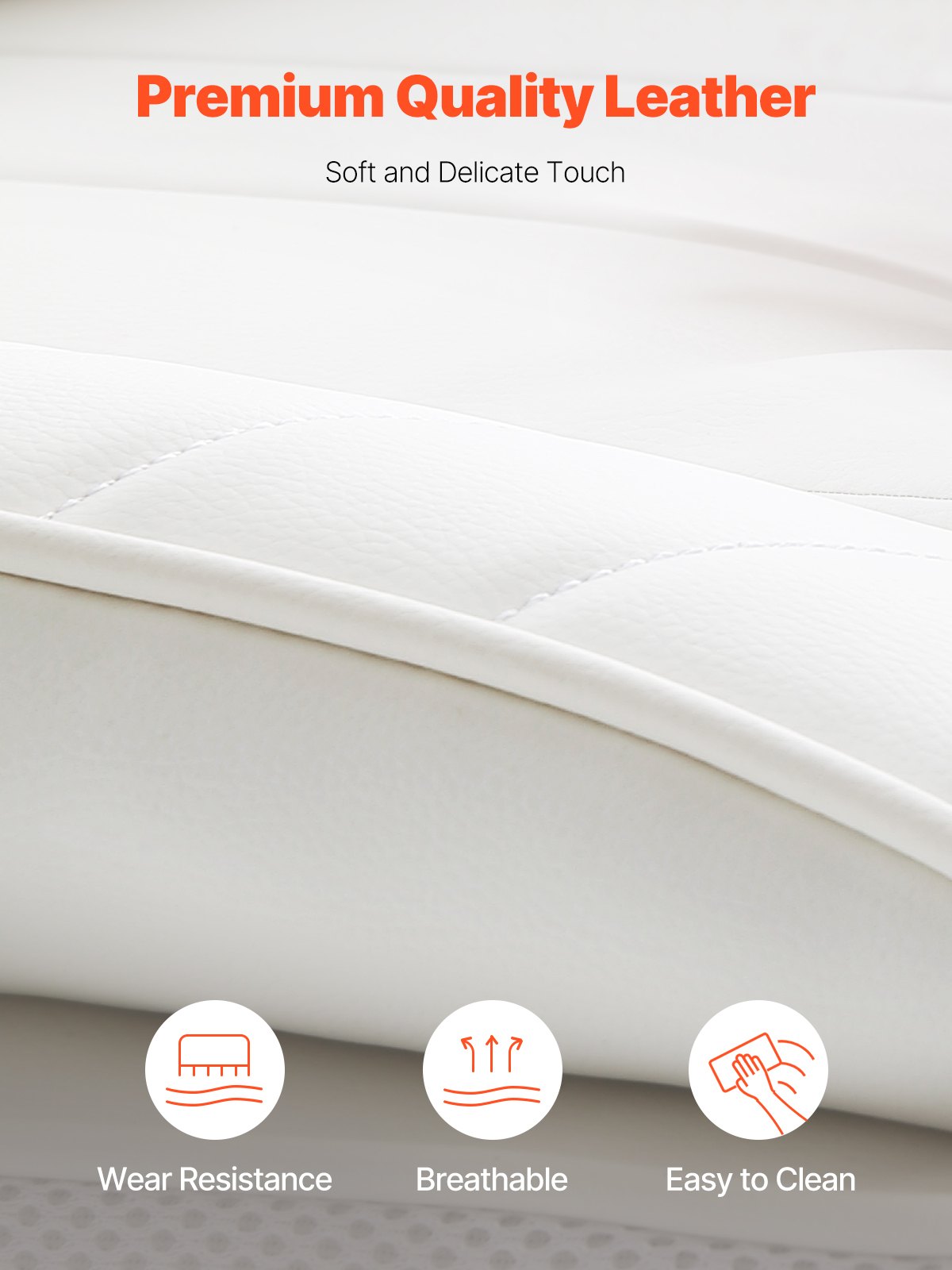 VEVOR Bürostuhl PU Leder Weißer Chefsessel mit Fußstütze, Schreibtisch Drehsessel Höhenverstellbar 0–80 mm, 181,43 kg Tragfähigkeit, Chefsessel Bürostuhl 860 x 610 mm Rückenlehne Drehsessel