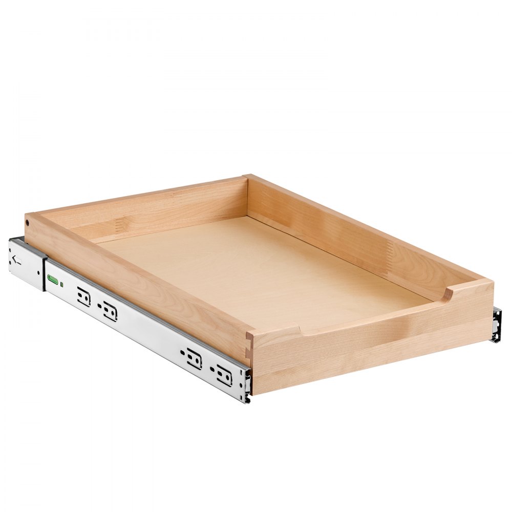 VEVOR Extendable Cabinet Organizer Drawer Shelf (356 x 533 x 76 mm) with Soft-Close Mechanism, Wooden Sliding Drawer, Bottom and Side Mounting, for Kitchen, Pantry, Bathroom