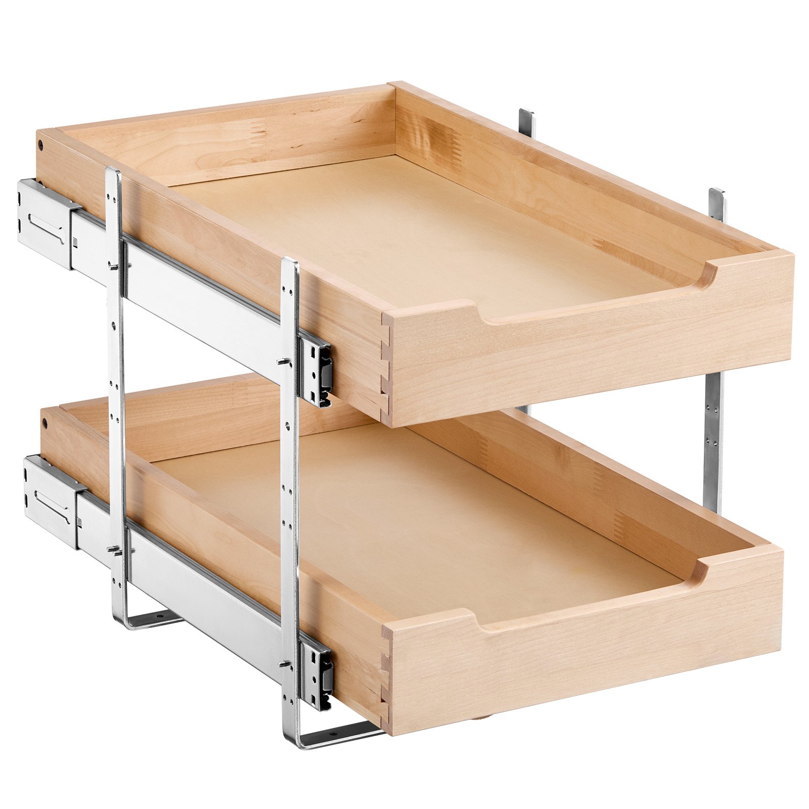VEVOR ausziehbarer 2-stufiger Schrank-Organizer Schrankschublade Regal (315 x 533 x 76 mm) mit sanftem Schließmechanismus, Holz-Schiebeschublade Unter- und Seitenmontage, für Küche Badezimmer