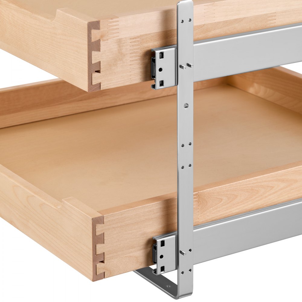 VEVOR ausziehbarer 2-stufiger Schrank-Organizer Schrankschublade Regal (393 x 533 x 76 mm) mit sanftem Schließmechanismus, Holz-Schiebeschublade Unter- und Seitenmontage, für Küche Badezimmer