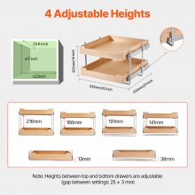 VEVOR 2-stufige Ausziehbare Holzschublade Unterschrank-Organizer 393x533x76mm