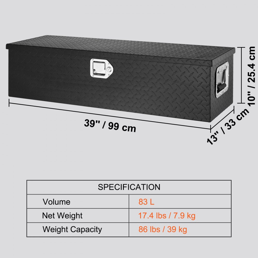 VEVOR 990 x 330 x 254 mm Werkzeugkasten für Lkw-Ladefläche, Abschließbar 83 L Truckbox Werkzeugbox Aufbewahrungs-Werkzeugkasten, 39 kg Tragfähigkeit Werkzeugkiste Organizer für Wohnmobil, PKW Schwarz