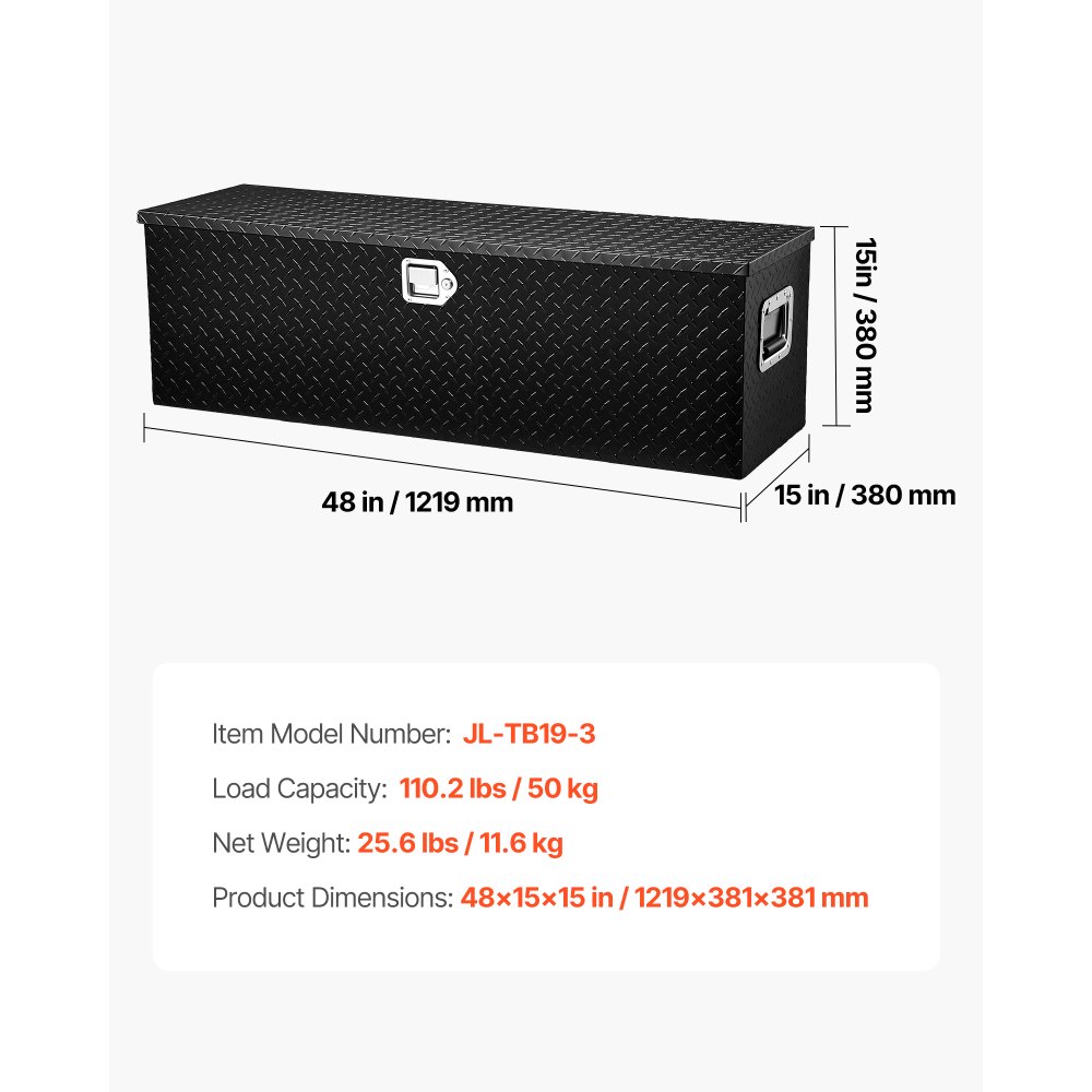 VEVOR 1219 x 381 x 381 mm Werkzeugkasten für Lkw-Ladefläche, Abschließbar 177 L Truckbox Werkzeugbox Aufbewahrungs-Werkzeugkasten, 50 kg Tragfähigkeit Werkzeugkiste Organizer für Wohnmobil, PKW usw.