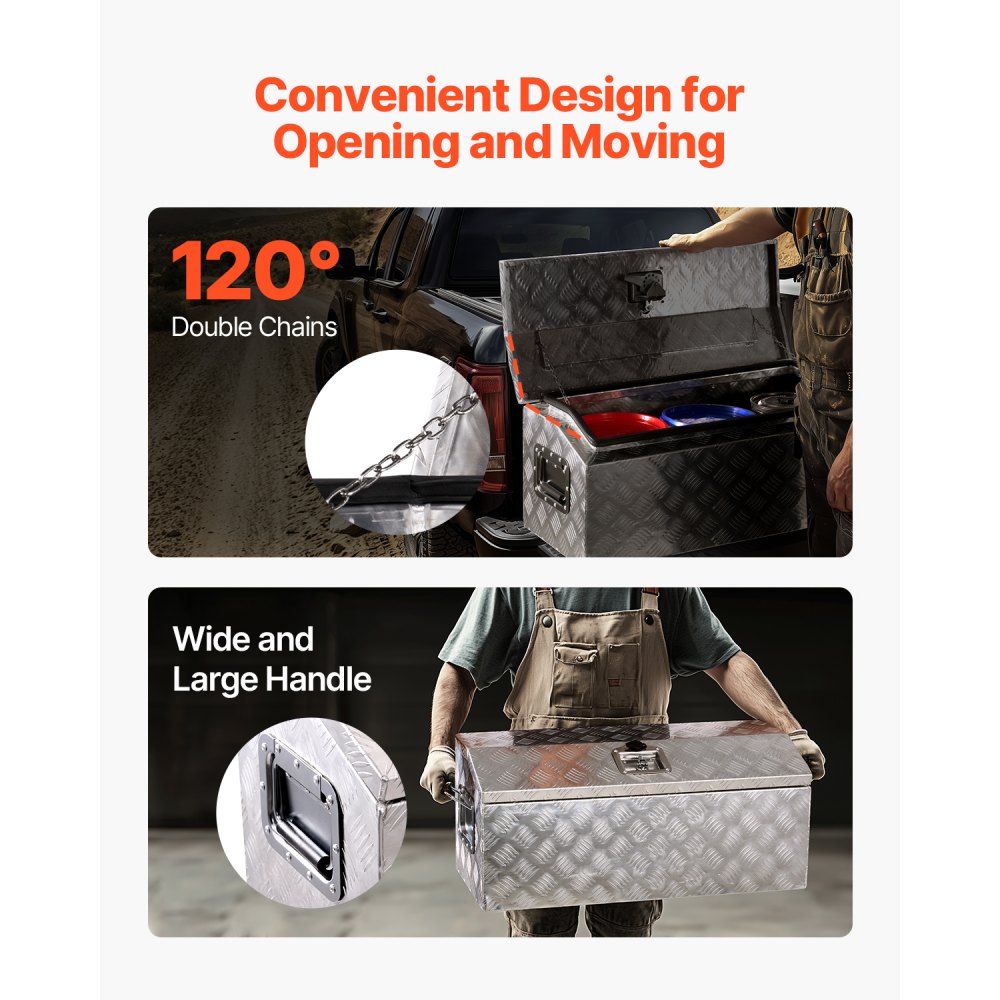 VEVOR Werkzeugkasten aus Aluminium für die Ladefläche, gestreifte Werkzeugkiste (762 x 330,2 x 330,2 mm) mit seitlichem Griff & T-Lock-Schlüssel, Aufbewahrungs-Organizer für Anhänger Silber