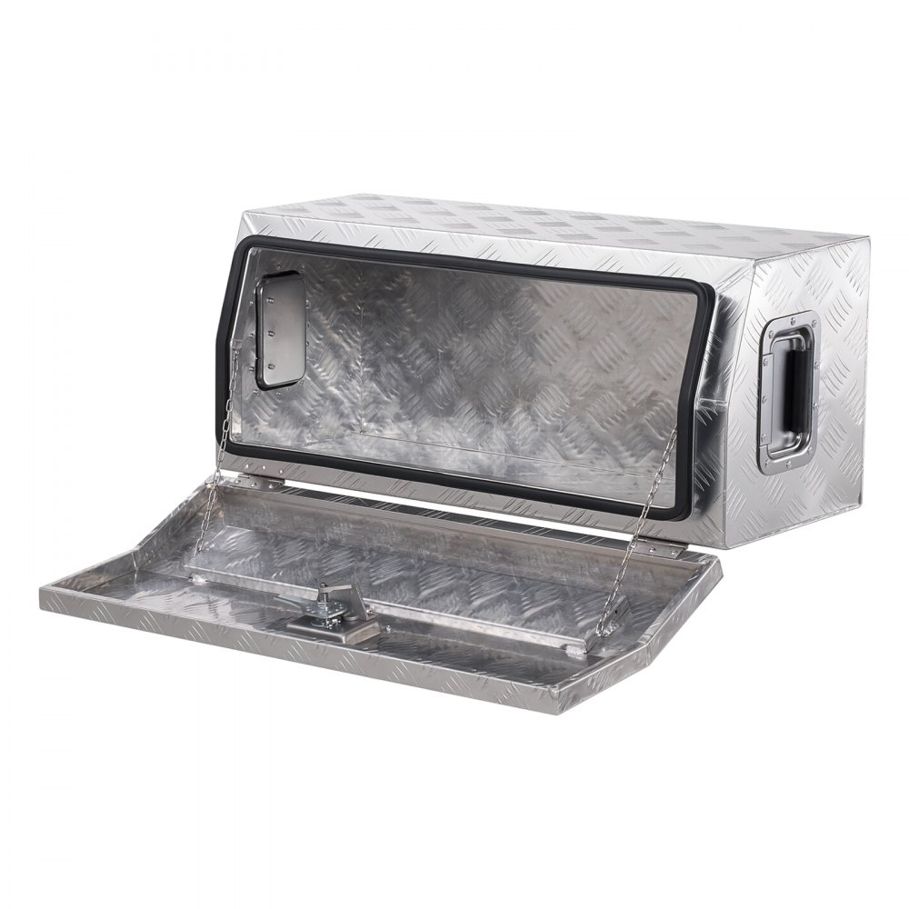 VEVOR Werkzeugkasten aus Aluminium für die Ladefläche, gestreifte Werkzeugkiste (762 x 330,2 x 330,2 mm) mit seitlichem Griff & T-Lock-Schlüssel, Aufbewahrungs-Organizer für Anhänger Silber