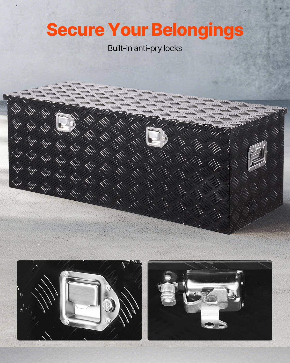 VEVOR Werkzeugkasten aus Aluminium für die Ladefläche mit seitlichem Griff und Schlossschlüsseln, Aufbewahrungs-Werkzeugkiste für Anhänger Pickup Wohnmobil (1219,2 x 495,3 x 444,5 mm) Schwarz