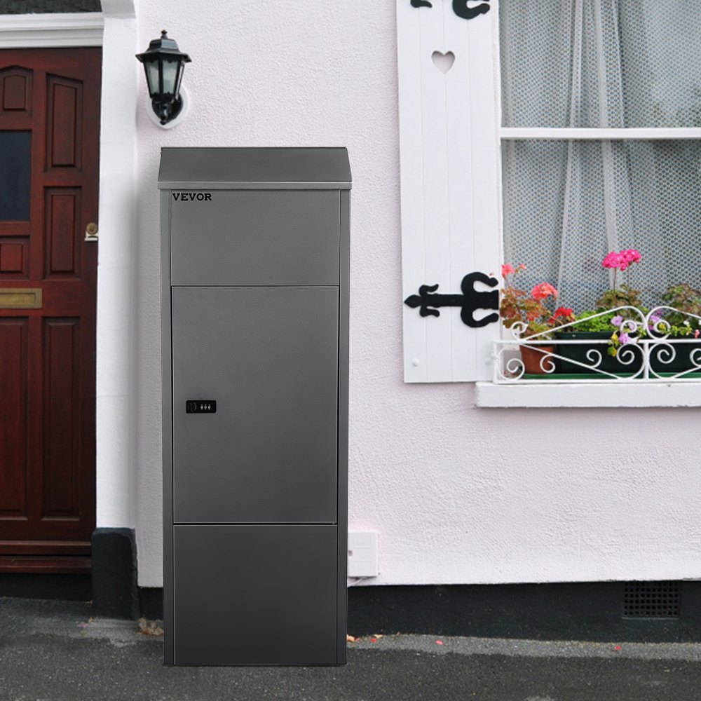 VEVOR Paketbriefkasten mit Zahlenschloss Postkasten 38x23x105cm Briefkasten mit Paketfach und Briefkasten Paketbox verzinkter Stahl Grau Postbox 34,3x50cm(Türgröße) Passend für alle Paketdienste