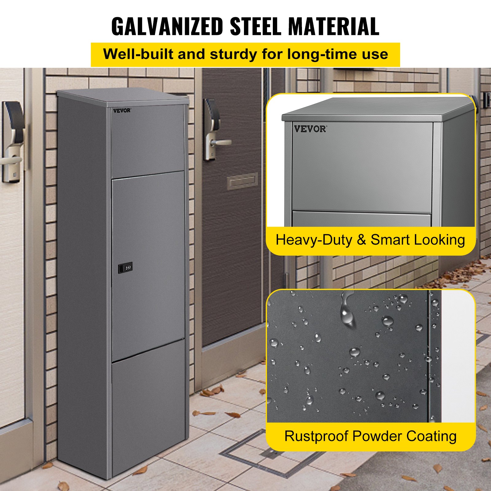 VEVOR Paketbriefkasten mit Zahlenschloss Postkasten 38x23x105cm Briefkasten mit Paketfach und Briefkasten Paketbox verzinkter Stahl Grau Postbox 34,3x50cm(Türgröße) Passend für alle Paketdienste