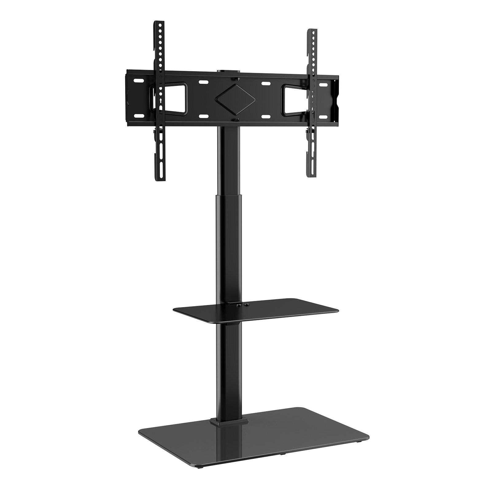VEVOR TV Stand Mount, Swivel TV Stand for 32- to 65-inch TVs, Height-Adjustable Portable Floor Stand with Tempered Glass Base for Bedroom Living Room Black
