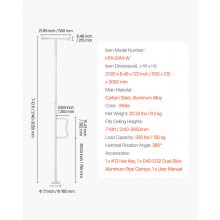 VEVOR Sicherheitsstange Haltegriff Boden Decke 136kg Deckenhöhe 305cm Weiß