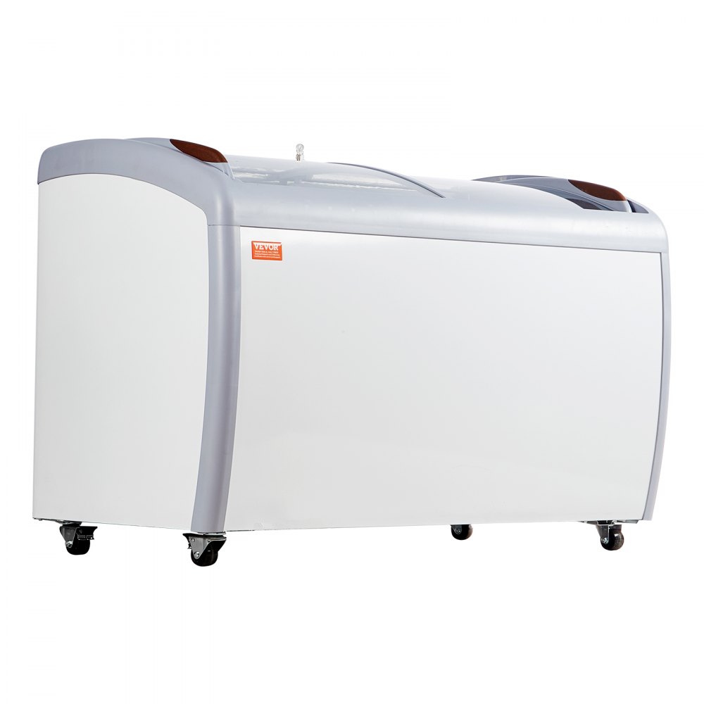 VEVOR Kommerzielle Eiscreme-Vitrine, 362 L Gefriertruhe, Mobiler Tiefkühlschrank mit Glasplatte, Restaurant-Gelato-Tauchschrank mit 4 Drahtkörben, 2 Glasschiebetüren, Feststellrollen, Weiß