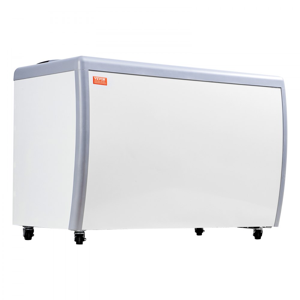 VEVOR Commercial Ice Cream Display Case, 370L Chest Freezer, Mobile Freezer with Glass Shelf, Restaurant Gelato Immersion Cabinet with 8 Large Containers, 2 Sliding Glass Doors, Locking Casters, White