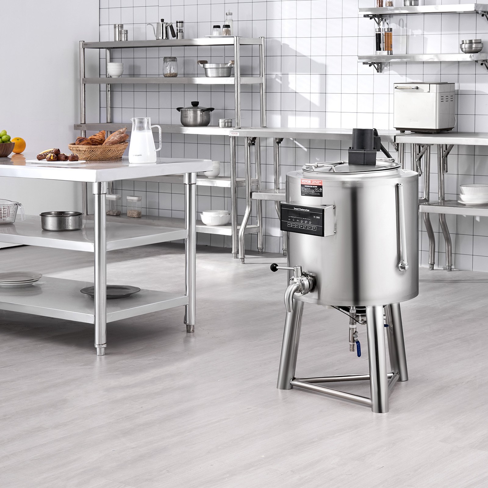 VEVOR Milchpasteurisator 30 L kommerzielle Milchpasteurisierungsmaschine aus lebensmittelechter Edelstahl 304, Profi Pasteurisierung mit Zeit- und Temperatursteuerung, Sterilisation von Milch Joghurt