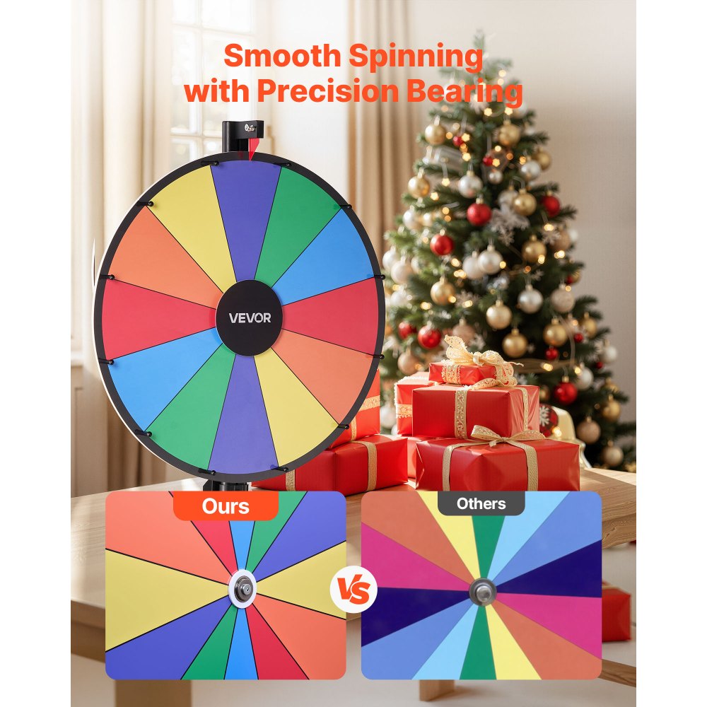 VEVOR Glückrad 24 Zoll Glücksrad zum Drehen 12 Slots Drehrad mit Ständer Abwischbarer Oberfläche & 2 Markern Höhenverstellbar Roulette-Spinner Glückspiel für Partys Kneipen Messen & Karneval