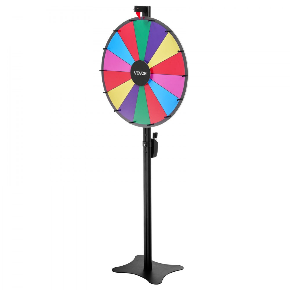 VEVOR Glücksrad Drehrad (61 cm) 14 Slots Glücksrad mit Ständer, höhenverstellbar, Lotteriespiele Gewinn-Roulette mit Tafelschwamm & 2 Markern, 6 Farben, ideal für Party Kneipe Messe