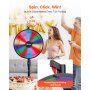 VEVOR Glücksrad Drehrad (61 cm) 14 Slots Glücksrad mit Ständer, höhenverstellbar, Lotteriespiele Gewinn-Roulette mit Tafelschwamm & 2 Markern, 6 Farben, ideal für Party Kneipe Messe