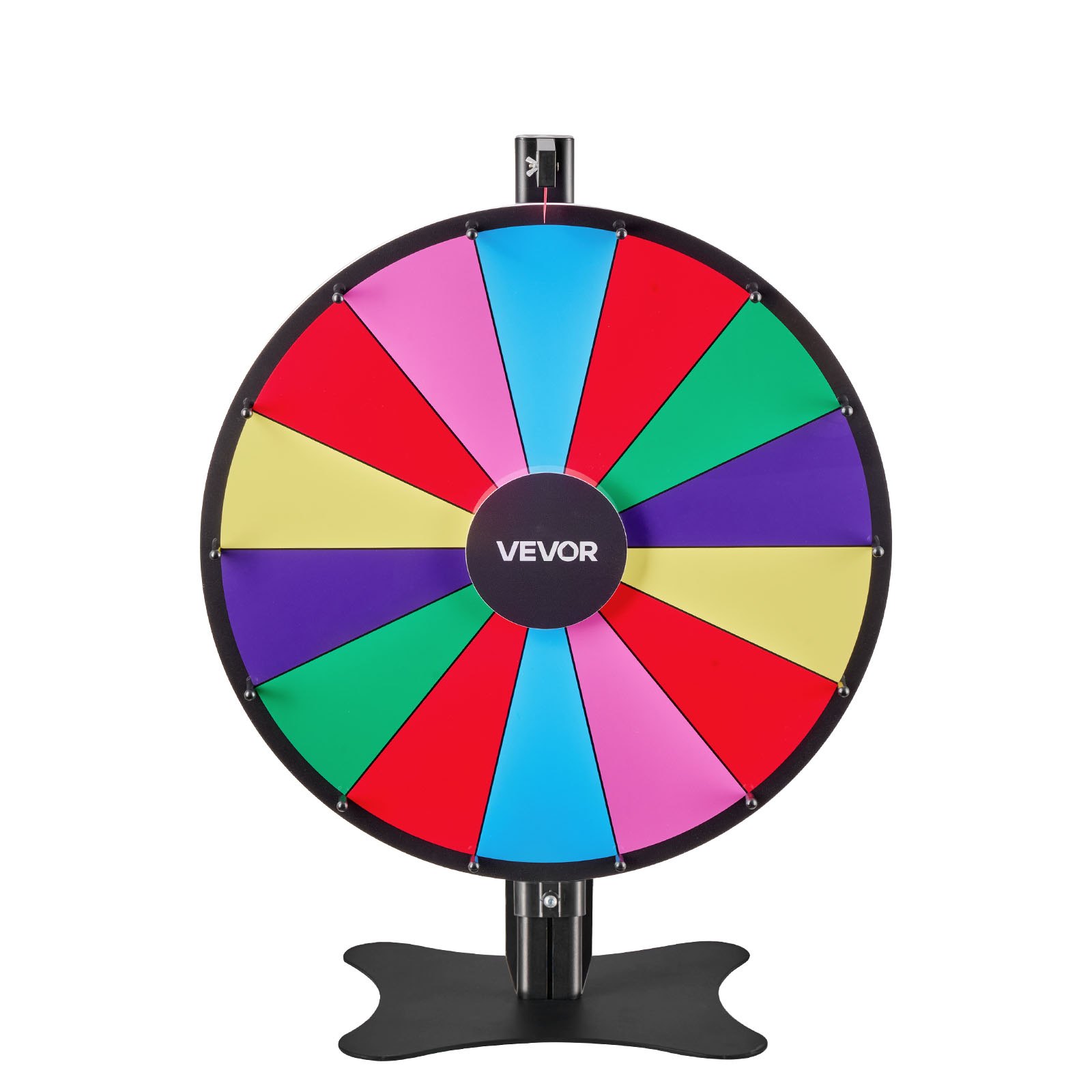 VEVOR Glücksrad Drehrad (61 cm) 14 Slots Glücksrad mit Ständer, höhenverstellbar, Lotteriespiele Gewinn-Roulette mit Tafelschwamm & 2 Markern, 6 Farben, ideal für Party Kneipe Messe