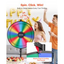 VEVOR Glücksrad Drehrad (914 mm) 18 Slots Glücksrad mit Ständer, höhenverstellbar, Lotteriespiele Gewinn-Roulette mit Tafelschwamm & 2 Markern, 6 Farben, ideal für Party Kneipe Messe