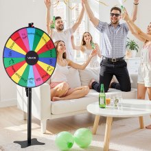 VEVOR Glücksrad Drehrad (914 mm) 18 Slots Glücksrad mit Ständer, höhenverstellbar, Lotteriespiele Gewinn-Roulette mit Tafelschwamm & 2 Markern, 6 Farben, ideal für Party Kneipe Messe