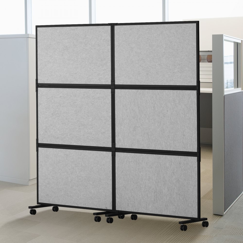 VEVOR Raumteiler Trennwand Paravent Schallschutzwand Doppelpanel, tragbare Bürotrennwand mit Polyester und Stahlkabinenwand, Raumtrenner (171 x 39 x 186 cm), Grau