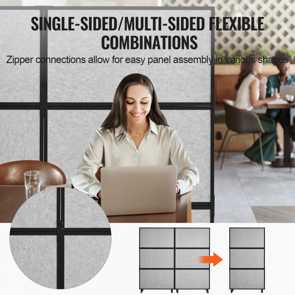 VEVOR Raumteiler Trennwand Paravent Schallschutzwand Doppelpanel, tragbare Bürotrennwand mit Polyester und Stahlkabinenwand, Raumtrenner (171 x 39 x 186 cm), Grau