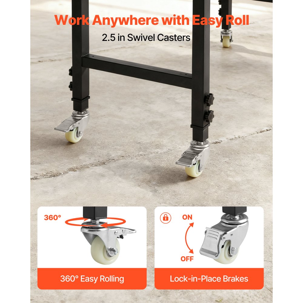 VEVOR Werkbank, 680 kg, Werkstatttisch mit Rolle, 122x60 cm große Arbeitsplatte aus Eichenholz, Arbeitstisch mit Höhenverstellung von 725-1075 mm, Werktisch für Garage, Werkstatt, Zuhause & Büro