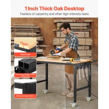 VEVOR Werkbank 1220x610x711-1003mm, 907 Tragkraft, Werkbank mit Steckdose, Rädern und Stecktafel, robuster Arbeitstisch mit Eichenholzplatte für Garage, Werkstatt, Büro und Zuhause