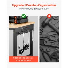 VEVOR Werkbank 1524x559x711-1030mm, 907 kg Tragkraft, Werktisch mit Steckdose, Rädern und Stecktafel, robuster Arbeitstisch mit Eichenholzplatte für Garage, Werkstatt, Büro und Zuhause
