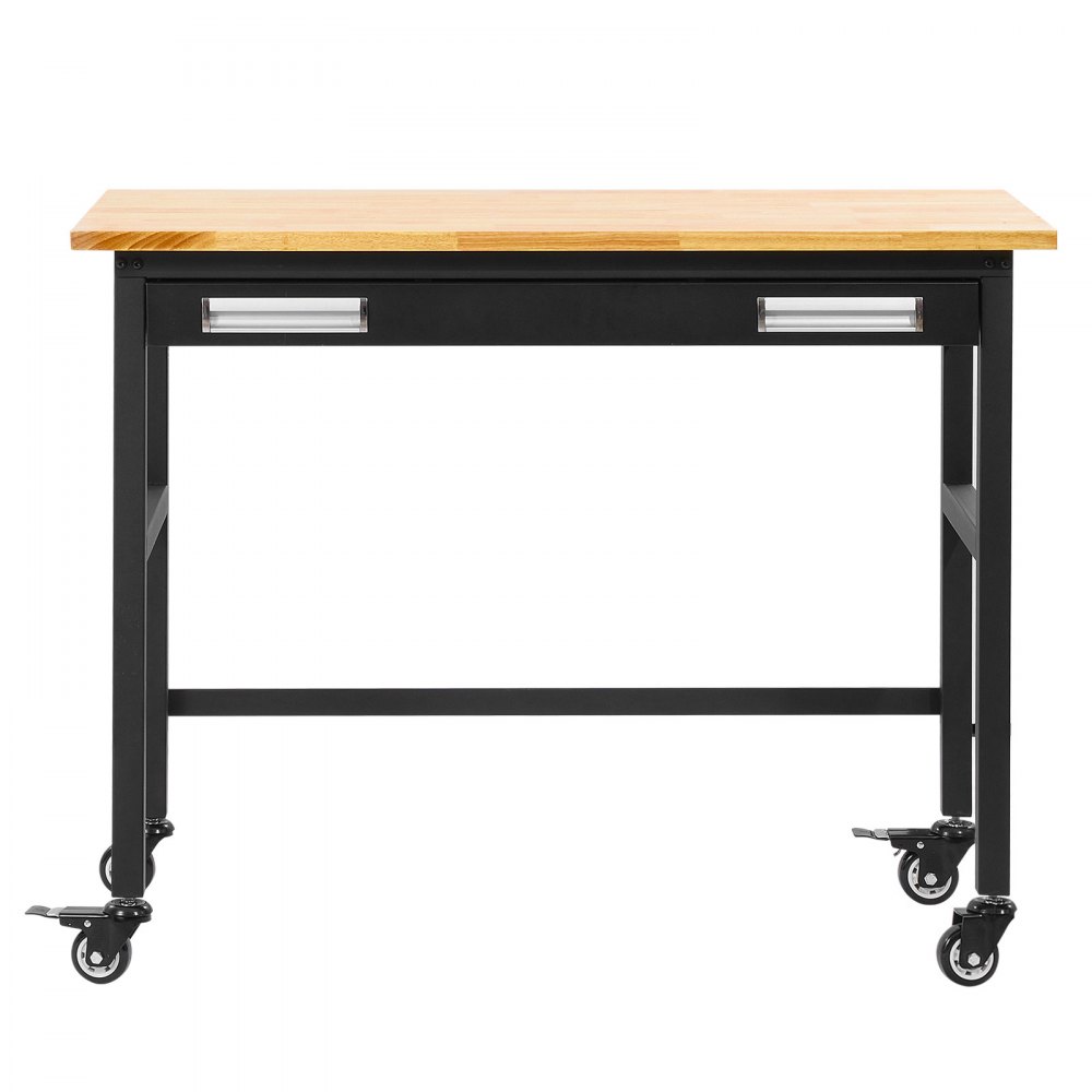 VEVOR 48" Werkbank, 1500 lbs Tragkraft, Werkbank mit ausziehbaren Schubladen und Rädern, Rollbare Werkbank auf Rädern, robuster Arbeitstisch mit Eichenholzplatte für Garage, Werkstatt, Büro und Zuhause