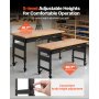 VEVOR 60" verstellbare Werkbank, 1500 lbs Tragkraft, Werkbank mit Schubladen, Steckdose, Rädern und Stecktafel, robuster Arbeitstisch mit Eichenholzplatte für Garage, Werkstatt, Büro und Zuhause