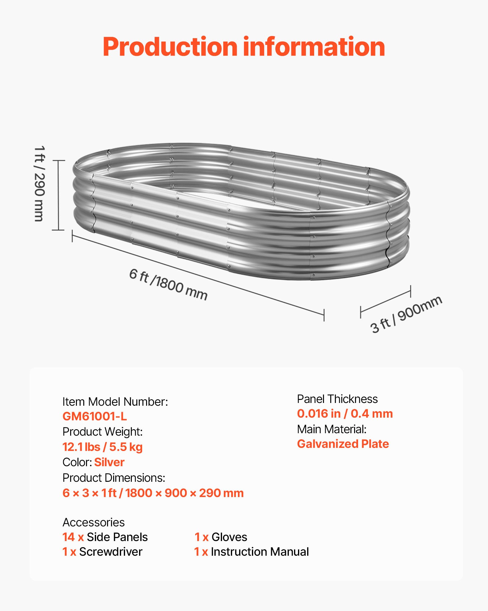 VEVOR Hochbeet Metall 1800x900x290 mm, Pflanzbeet, Gemüsebeet, Pflanzkasten mit offenem Boden & abgerundeten Kanten, Blumenbeet, Kräuterbeet, ideal für Gemüse, Blumen, Kräuter & Sukkulenten, Oval