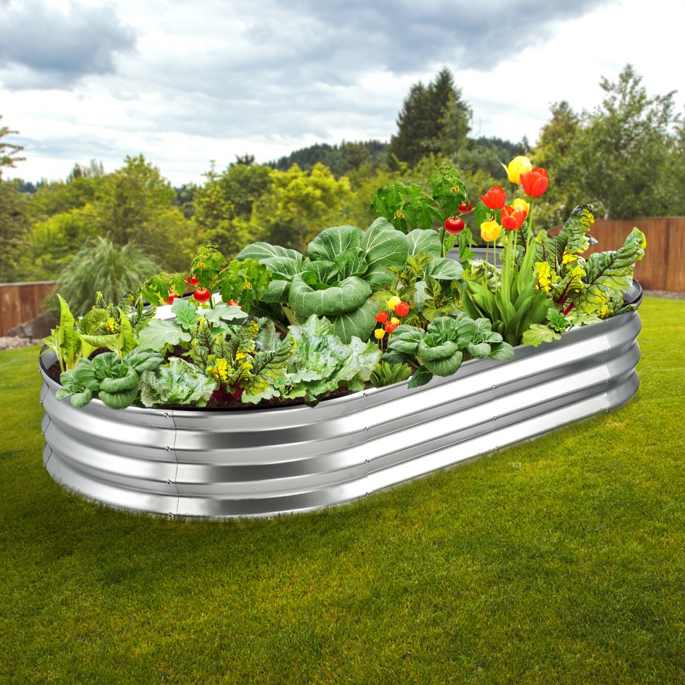 VEVOR Hochbeet Pflanzkübel Blumenkasten Garten Pflanzkasten Terrassen Gemüsebeet Gartenbeet Pflanzbeet Silber 180x90x30cm verzinktem Metall ideal für den Anbau von Gemüse Obst Kräutern usw.