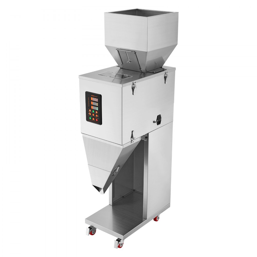 VEVOR Partikelfüllmaschine, 0,022–2,2 lbs/10–1000 g, automatische Füllmaschine mit Fußpedal, Wiegefüllmaschine aus Edelstahl, Wiegefüllmaschine für Bohnen, Samen, Körner, Tee, Granulatverpackung