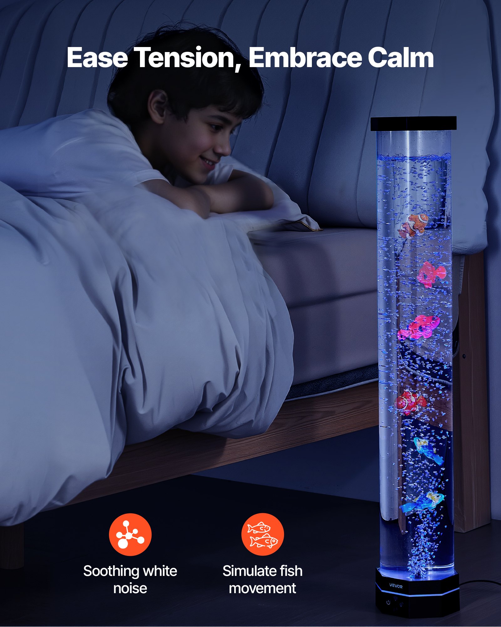 VEVOR Sensory Bubble Tube Lamp, 80 cm Bubble Fish Tube, Sensory Aquarium Lamp with 6 Floating Fish & 16 Color Effects, Remote Control, Stress Relief Calming Light for Bedroom Living Room Home Decor