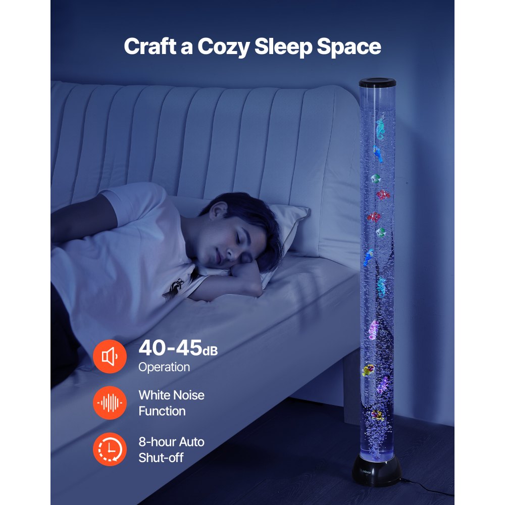 VEVOR Sensory Bubble Tube Lamp, 1.2 m Bubble Fish Tube, Sensory Aquarium Lamp with 10 Floating Fish & 16 Color Effects, Remote Control, Stress Relief Calming Light for Bedroom Living Room Home Decor