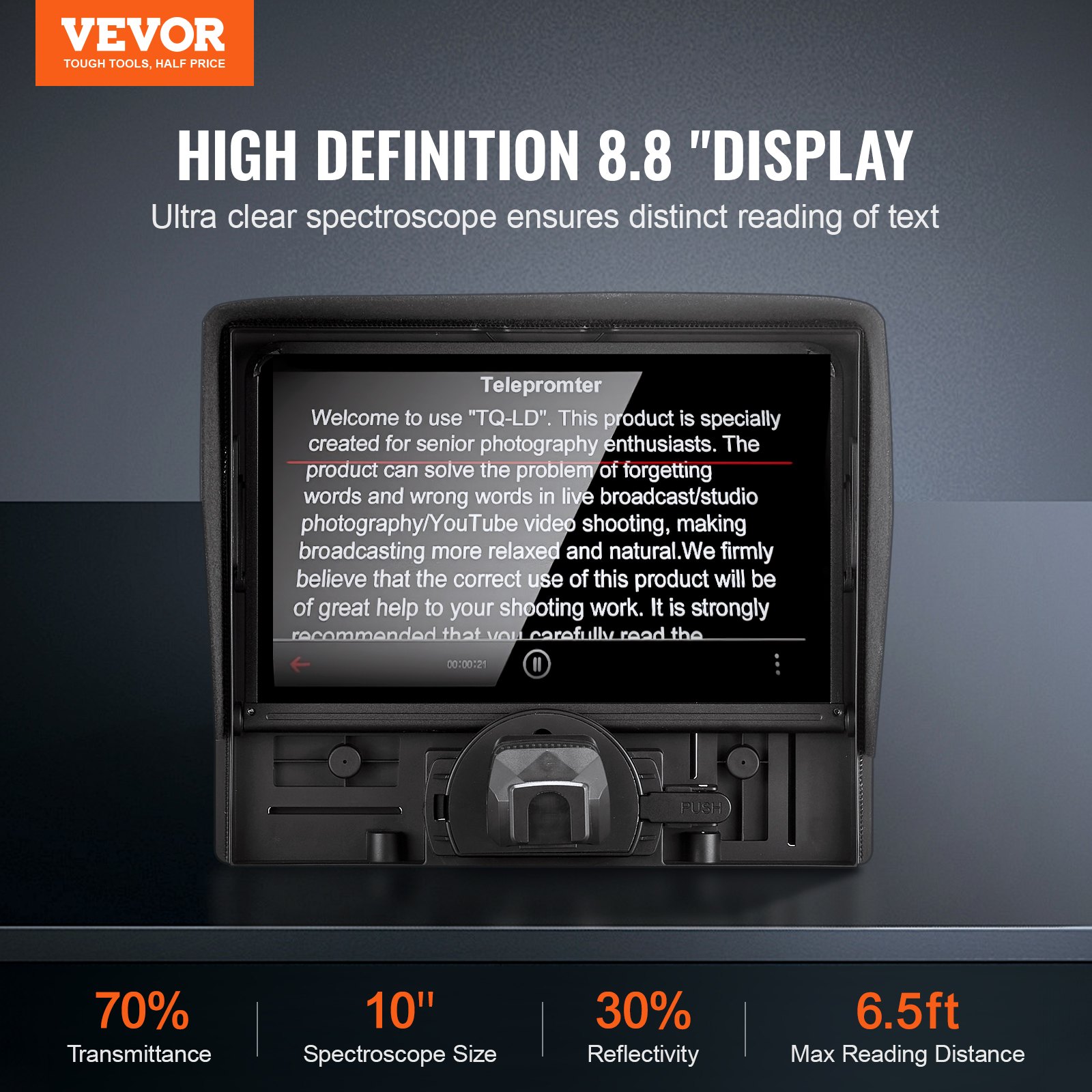 VEVOR Teleprompter, 25,4 cm Aluminiumlegierung, Desktop-Prompter mit Winkelspektroskop, Fernbedienung, kompatibel mit iOS/Android, für Kamera-Tablet-Smartphone, Videoaufzeichnung/Live-Streaming