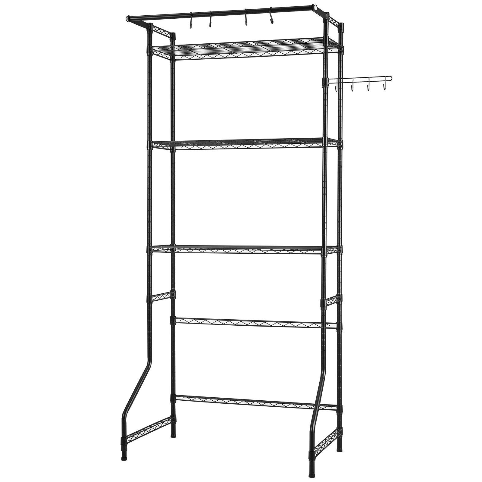 VEVOR Storage Rack for Washing Machine and Dryer, 3-Tier Clothes Rack with Clothes Rail and Hooks, Single Row Adjustable Washing Machine Shelves, for Storage and Organization
