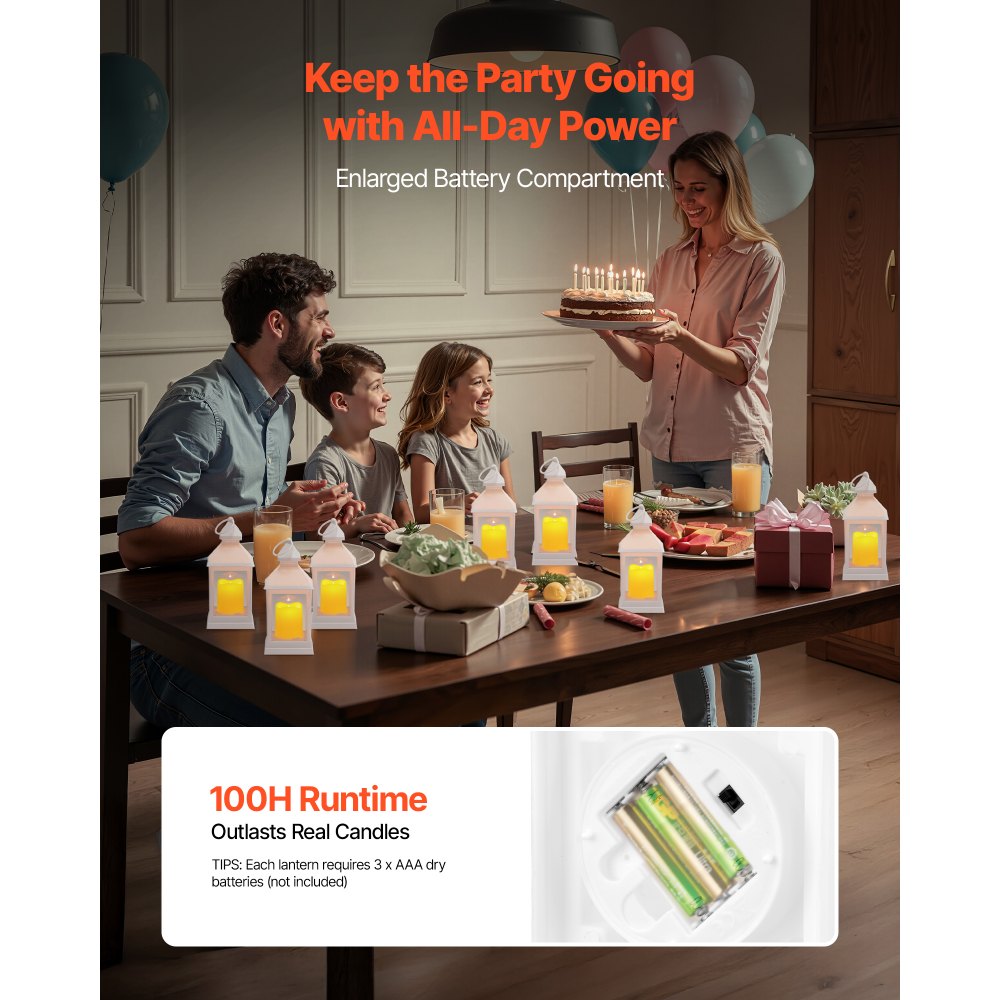 VEVOR 12er-Pack dekorative Kerzenlaternen, elektrische LED-Kerzen ohne Flamme, Halter aus Kunststoff mit Glas, Wandbehang für Veranda, Hochzeitstische, Partys, Bauernhäuser, Weiß, 105x105x240 mm