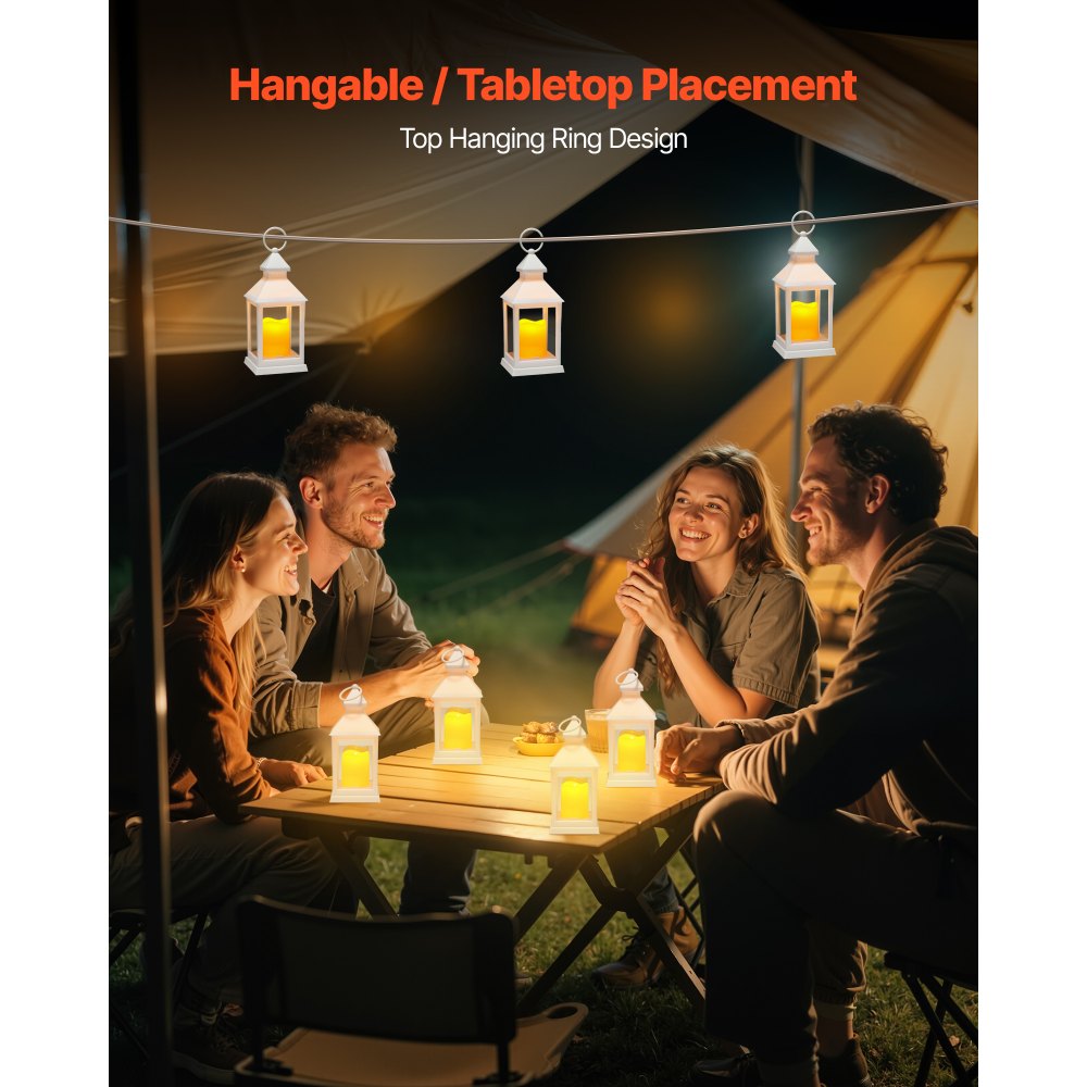 VEVOR 12er-Pack dekorative Kerzenlaternen, elektrische LED-Kerzen ohne Flamme, Halter aus Kunststoff mit Glas, Wandbehang für Veranda, Hochzeitstische, Partys, Bauernhäuser, Weiß, 105x105x240 mm