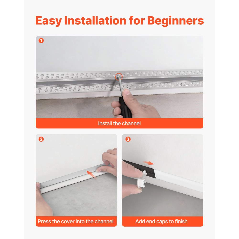 VEVOR LED Profil 10er-Pack 2 m, Eloxierte Trockenbauprofil mit Milchiger Abdeckung, Endkappen & Befestigungsclips, Deckenprofil, Diffusor Einbau in Gipskarton, Aluminiumprofile für Wand & Decke