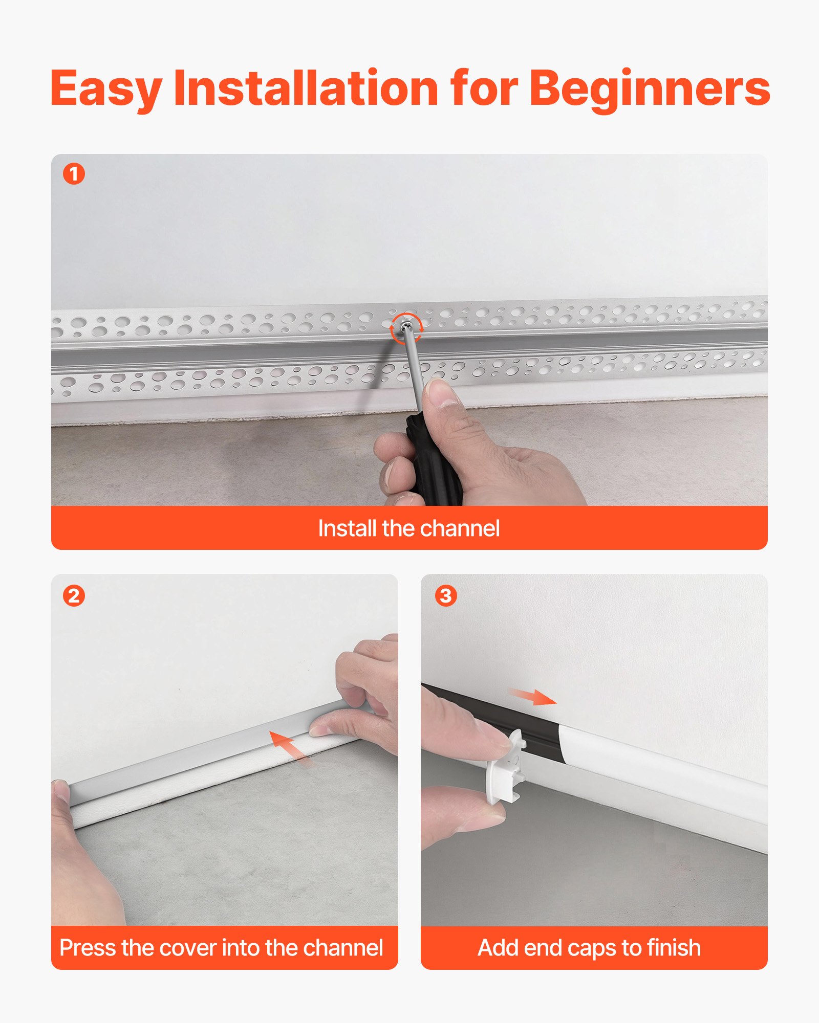 VEVOR LED Profil 10er-Pack 2 m, Eloxierte Trockenbauprofil mit Milchiger Abdeckung, Endkappen & Befestigungsclips, Deckenprofil, Diffusor Einbau in Gipskarton, Aluminiumprofile für Wand & Decke