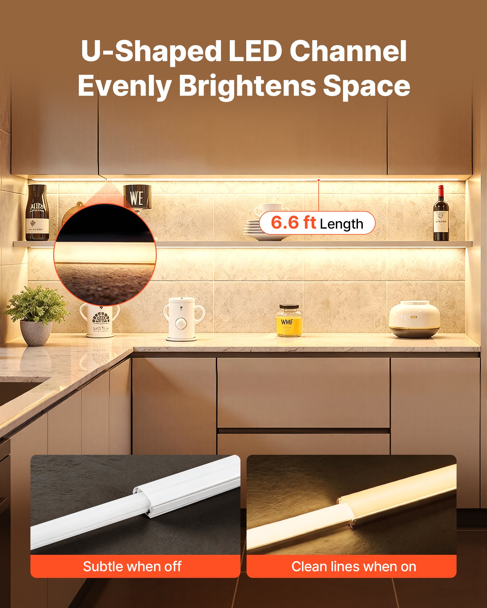 VEVOR LED Profil 20er-Pack 2 m, Eloxierte Aluminiumprofile mit Milchiger Abdeckung, Endkappen & Befestigungsclips, Kanäle, Diffusor für LED-Streifen, Ideal für Unterbau-Arbeitsplatten, U-Form