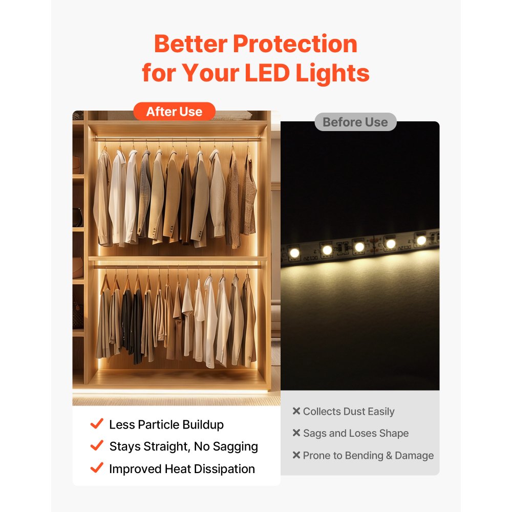 VEVOR LED Profil 10er-Pack 2 m, Eloxierte Aluminiumprofil mit Milchiger Abdeckung, Endkappen & Befestigungsclips, Kanäle, Diffusor für LED-Streifen, Ideal für Unterbau-Arbeitsplatten, V Form