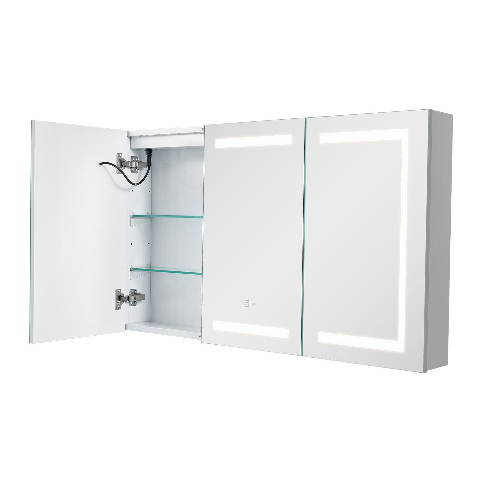 VEVOR beleuchteter Medizinschrank mit Spiegel (100 x 60 cm), 3-farbig dimmbarer LED-Badezimmerschrank mit Spiegel aus gehärtetem Glas, Memory-Funktion/2 verstellbare Regale/Steckdosen und USBs